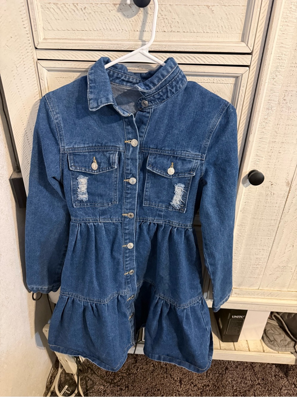 SHEIN Dark Blue Button-Front Denim Tiered Dress